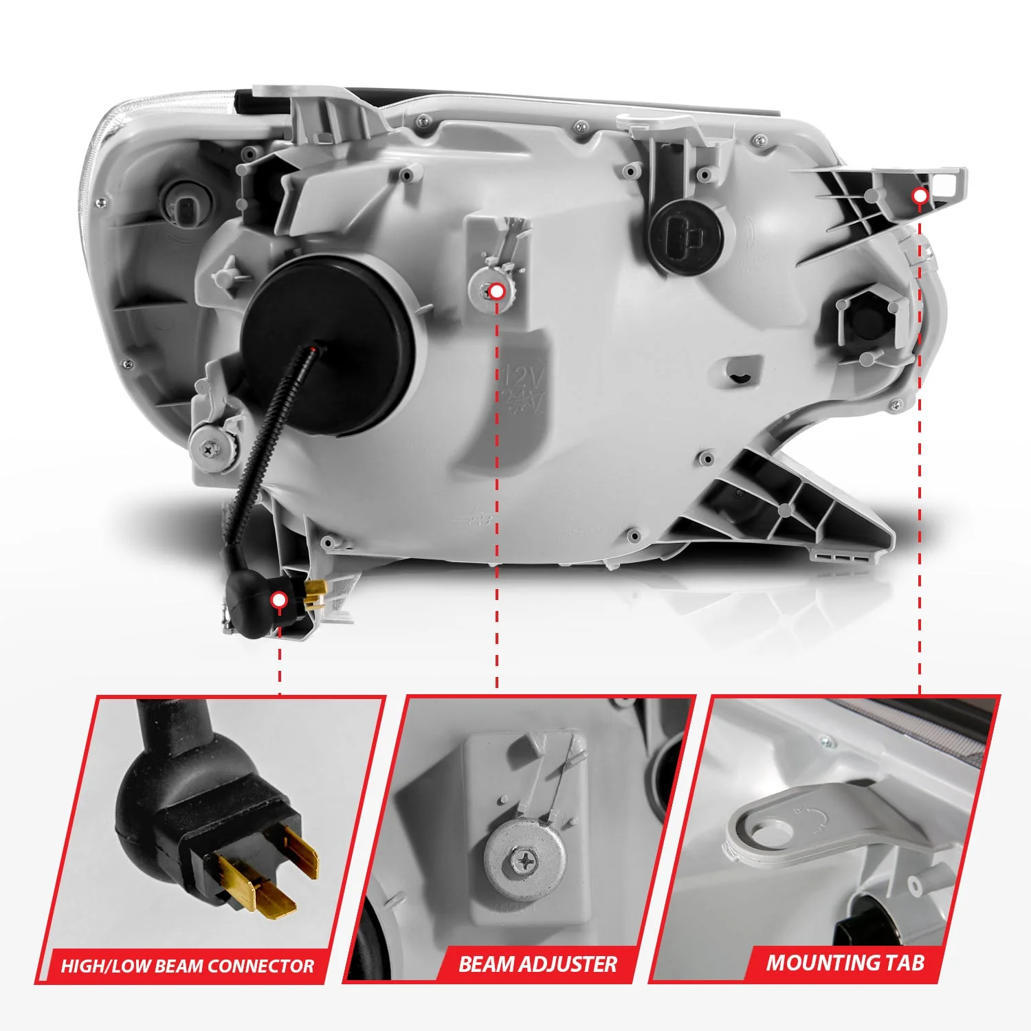 Anzo Projector Headlights Toyota Tacoma (12–15) Plank Style Switchback Black or Chrome Housing w/ Clear Lens - Image 7