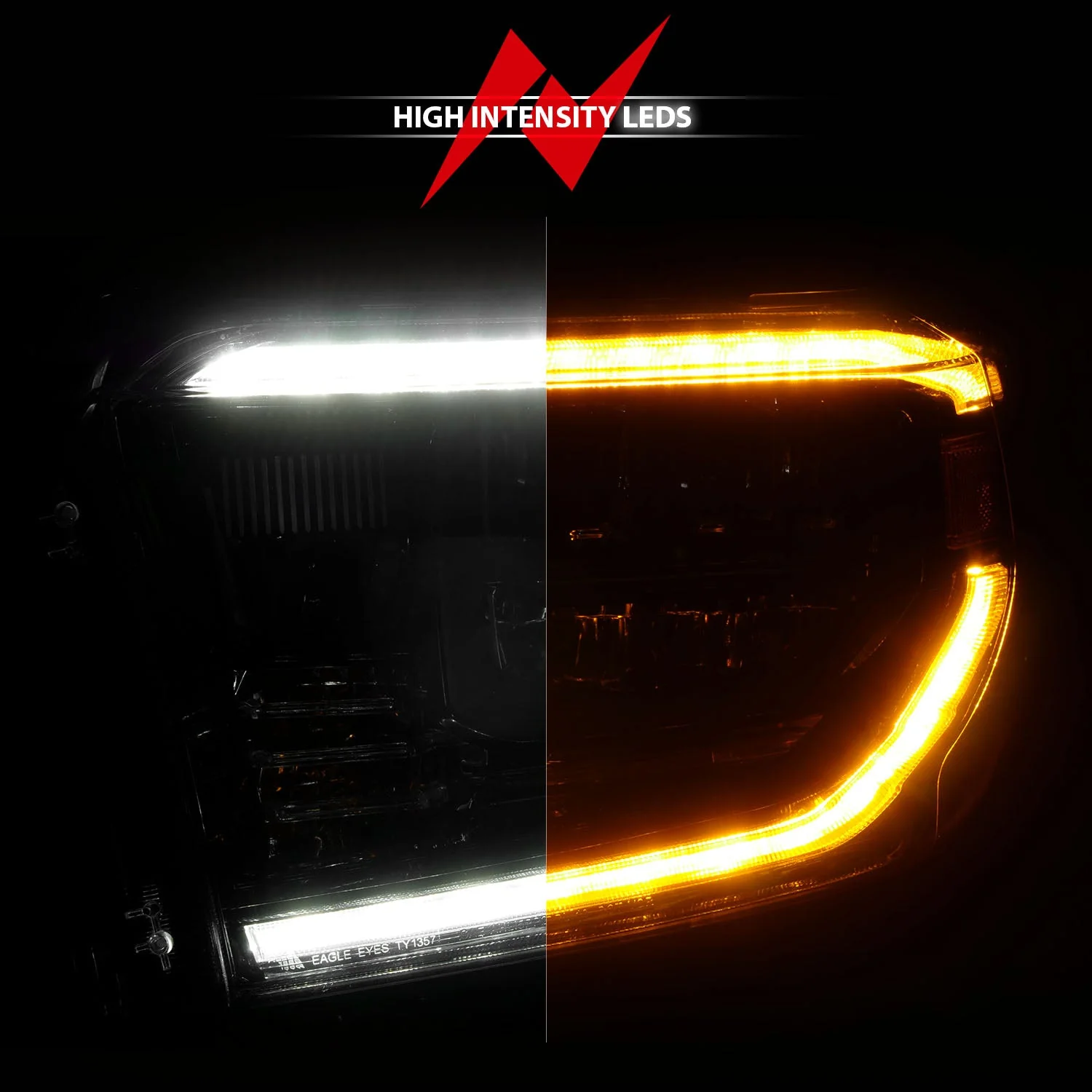 Anzo Projector Headlights Toyota Tundra (2014–2021) Crystal Switchback Plank Style Black w/ Clear Lens - Image 9