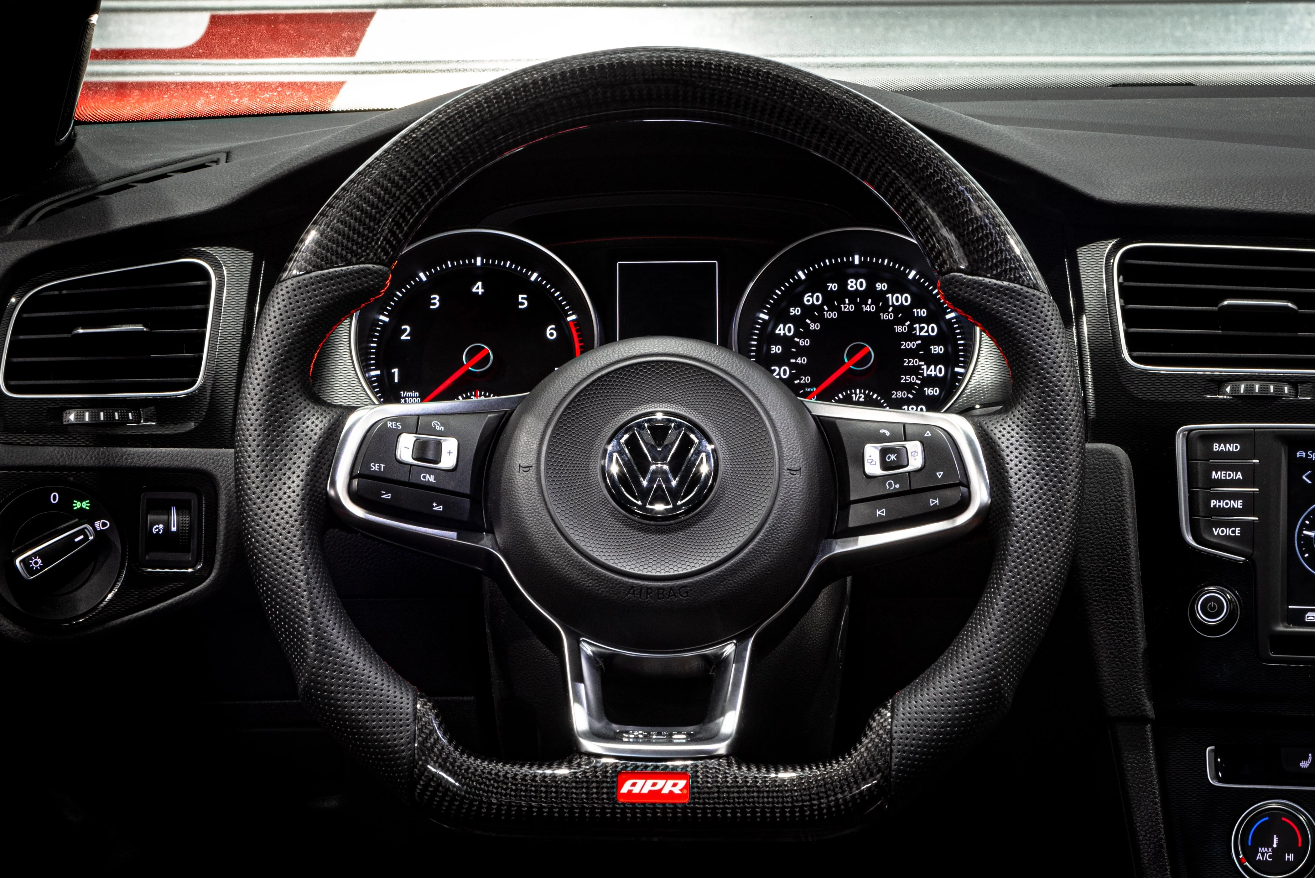 APR Carbon Fiber Steering Wheel VW GTi / GLi MK7 (2015-2023) Perforated Leather w/ Red or Silver Stitch - Image 4