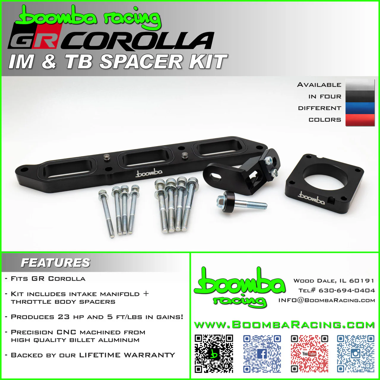 Boomba Racing Intake Manifold & Throttle Body Spacer for Toyota GR Corolla (2023-2026) Black / Red / Blue / Natural Aluminum - Image 4