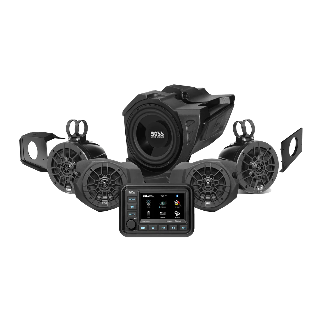 Boss Audio Systems ATV PowerSports Stereo System / Weatherproof 5" Touchscreen Radio Receiver Head Unit/ 5 Full Range Speakers BPRZR5