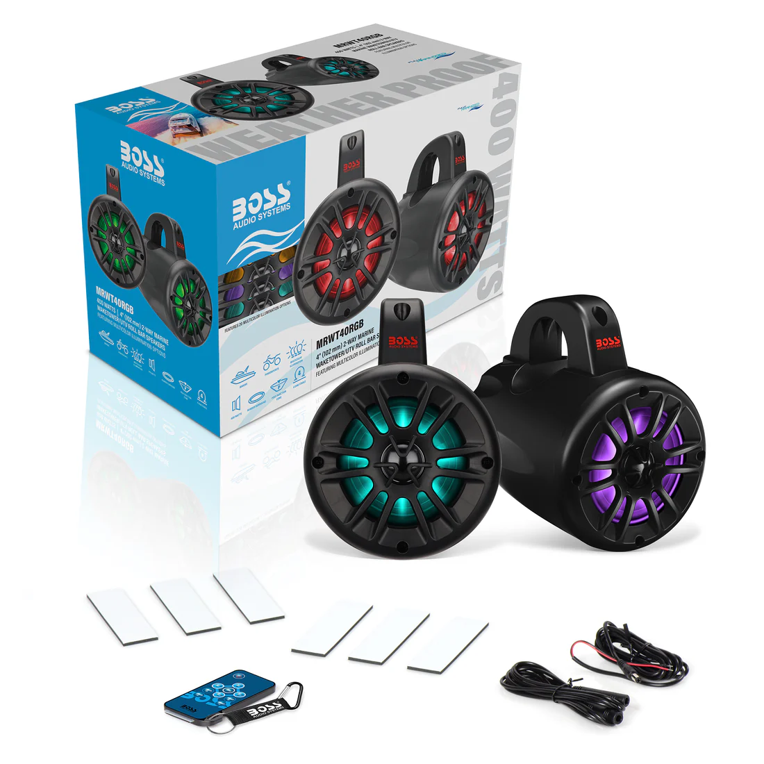 Boss Audio Systems ATV UTV Marine Waketower Speaker System - IPX6 Rated, Weatherproof, Full Range, RGB LED Lights - Image 37