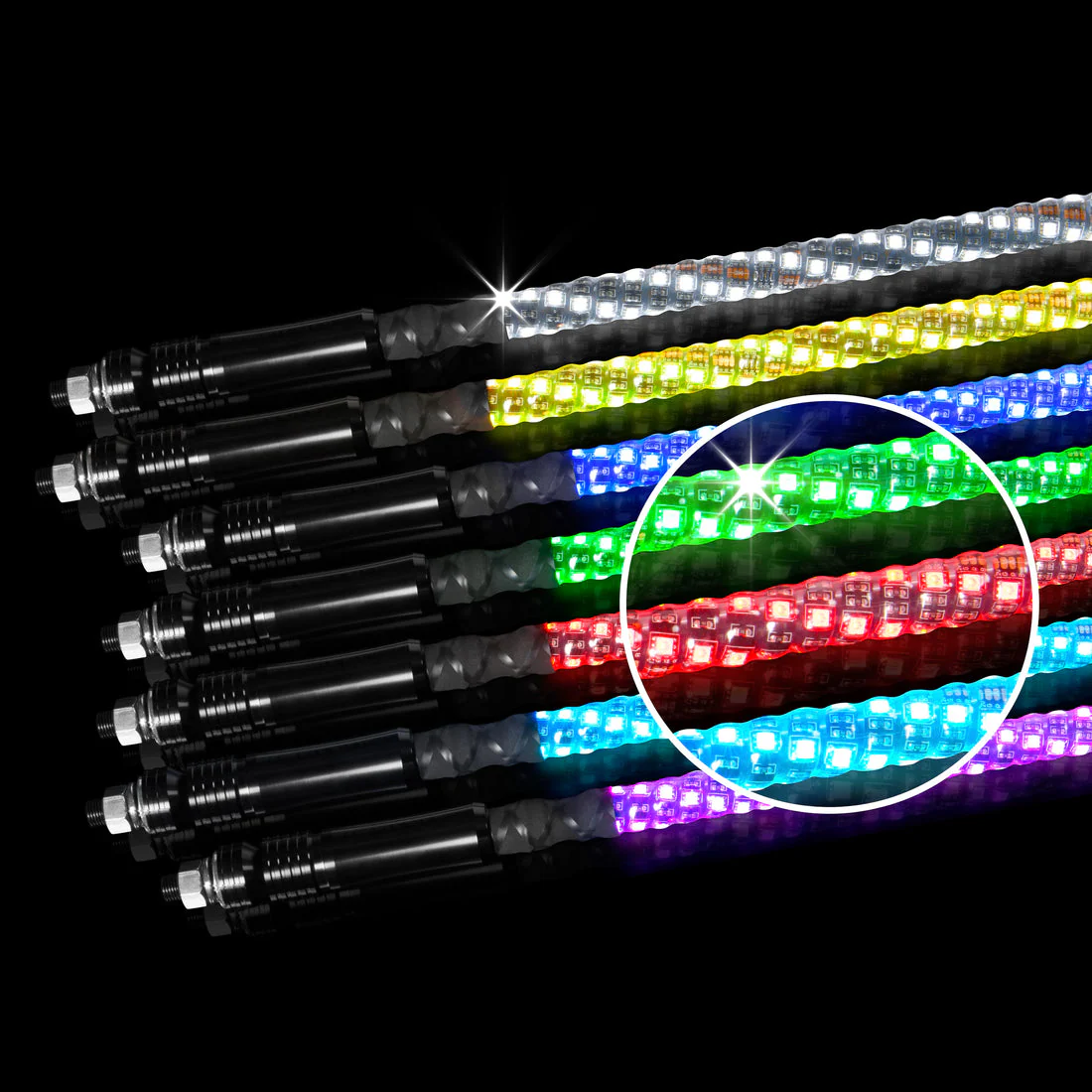 Boss Audio Systems ATV Whip Antenna  - 24"/ 48"/ 72", 360° RGB Multicolor LED (Red, Green, Blue), 20 Color Modes, 15 Brightness Levels, Marine Rated Weatherproof IP67 - Image 5