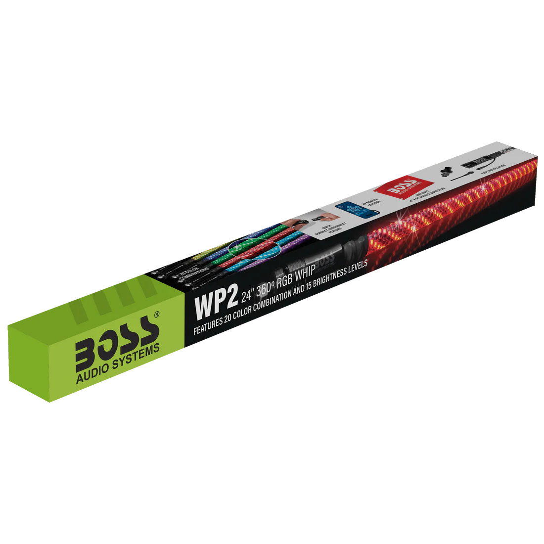Boss Audio Systems ATV Whip Antenna  - 24"/ 48"/ 72", 360° RGB Multicolor LED (Red, Green, Blue), 20 Color Modes, 15 Brightness Levels, Marine Rated Weatherproof IP67 - Image 7
