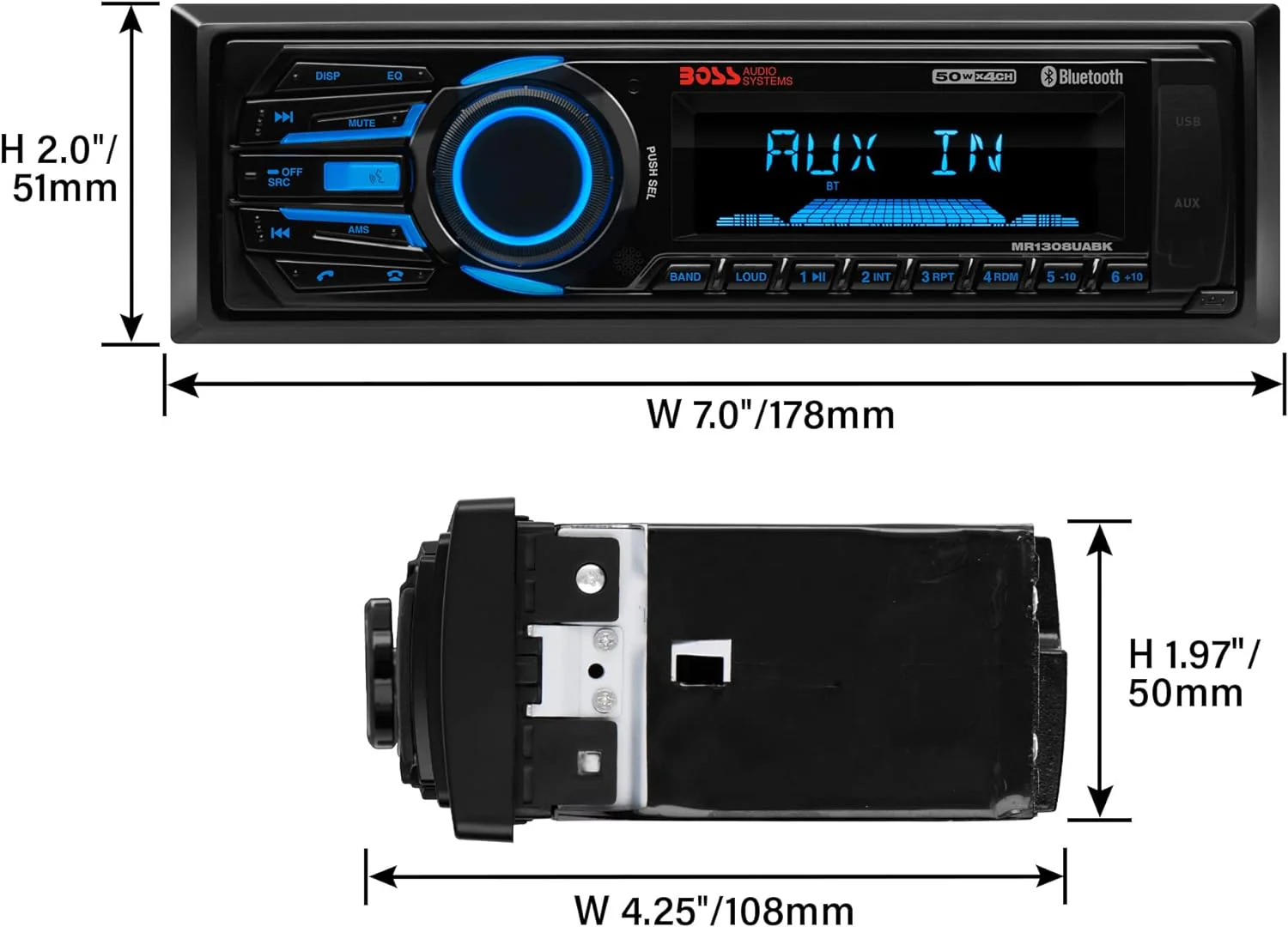 Boss Audio MR1308UABK Marine Stereo - Bluetooth Weatherproof Single DIN - Image 2