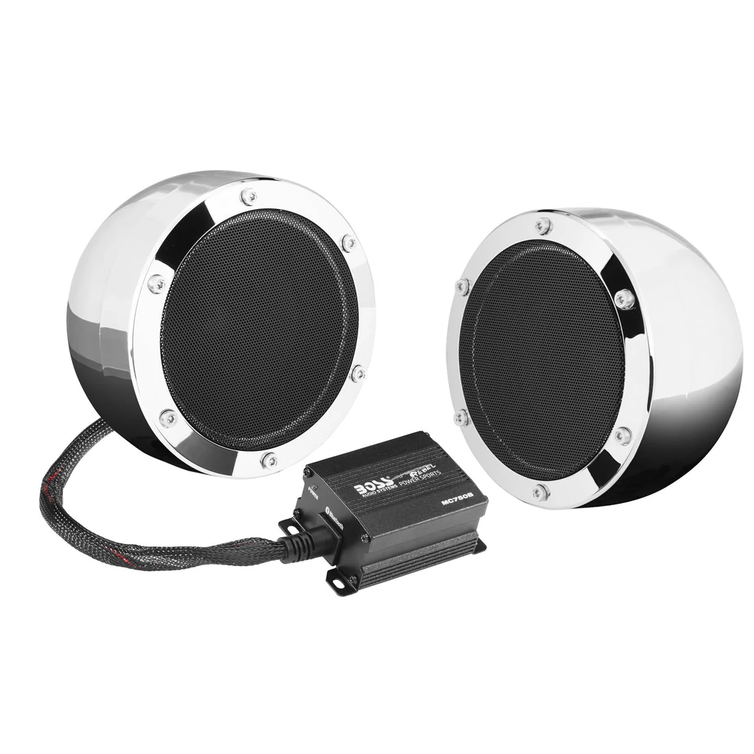 Boss Audio Systems MC720B Motorcycle & ATV Speaker System - Bluetooth, Weatherproof, 4" Speakers, 2 Ch Amplifier, Volume Control, 12V, Chrome - Image 8