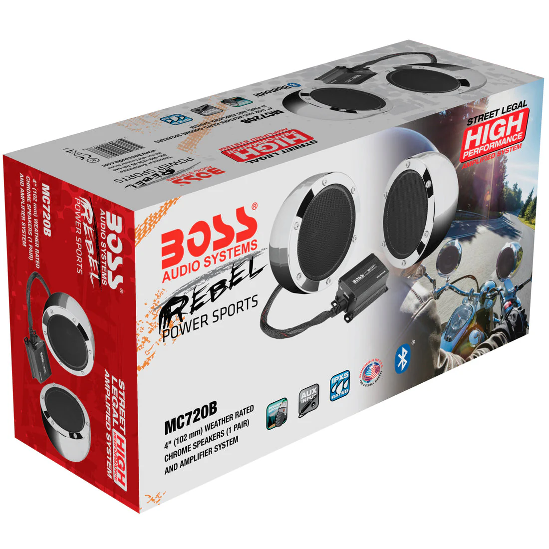 Boss Audio Systems MC720B Motorcycle & ATV Speaker System - Bluetooth, Weatherproof, 4" Speakers, 2 Ch Amplifier, Volume Control, 12V, Chrome - Image 9