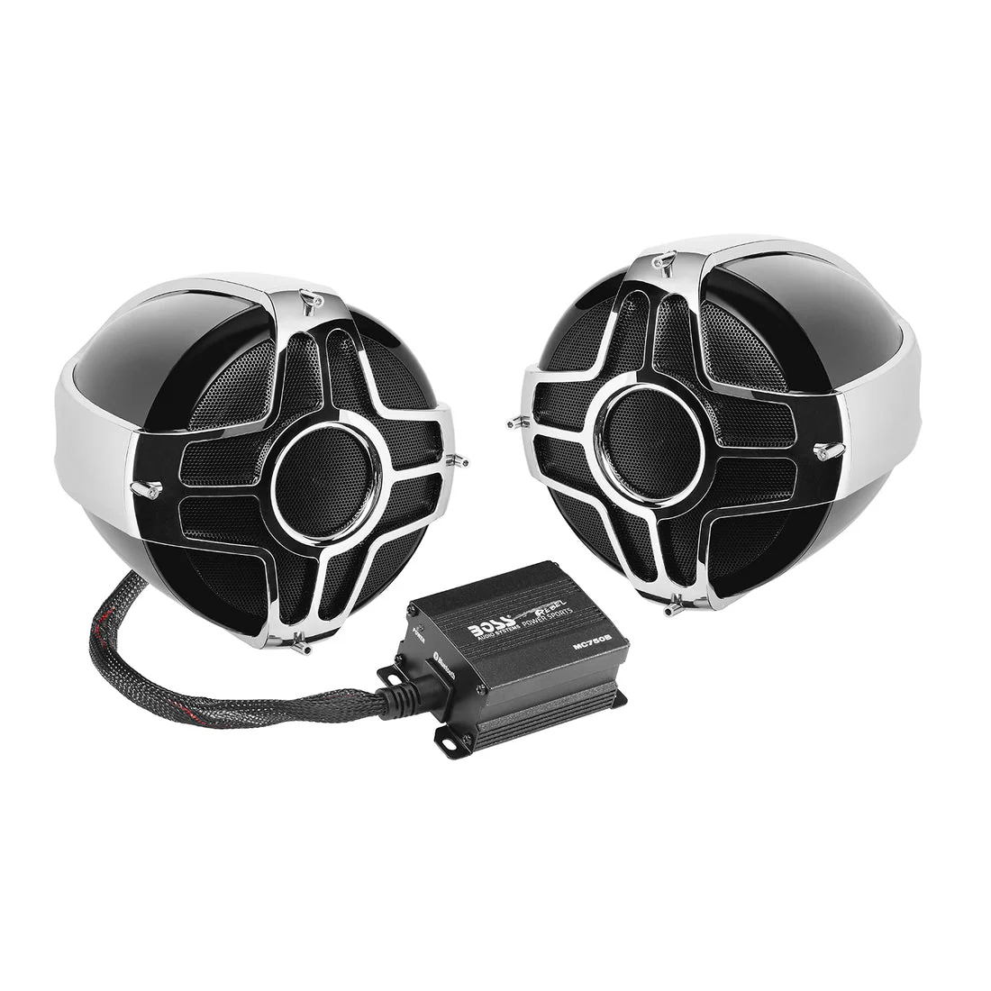 Boss Audio Systems MC750B Motorcycle & ATV Speaker System - Bluetooth, Weatherproof, 4" Speakers, Amplifier, Volume Control, 12V , Chrome - Image 2