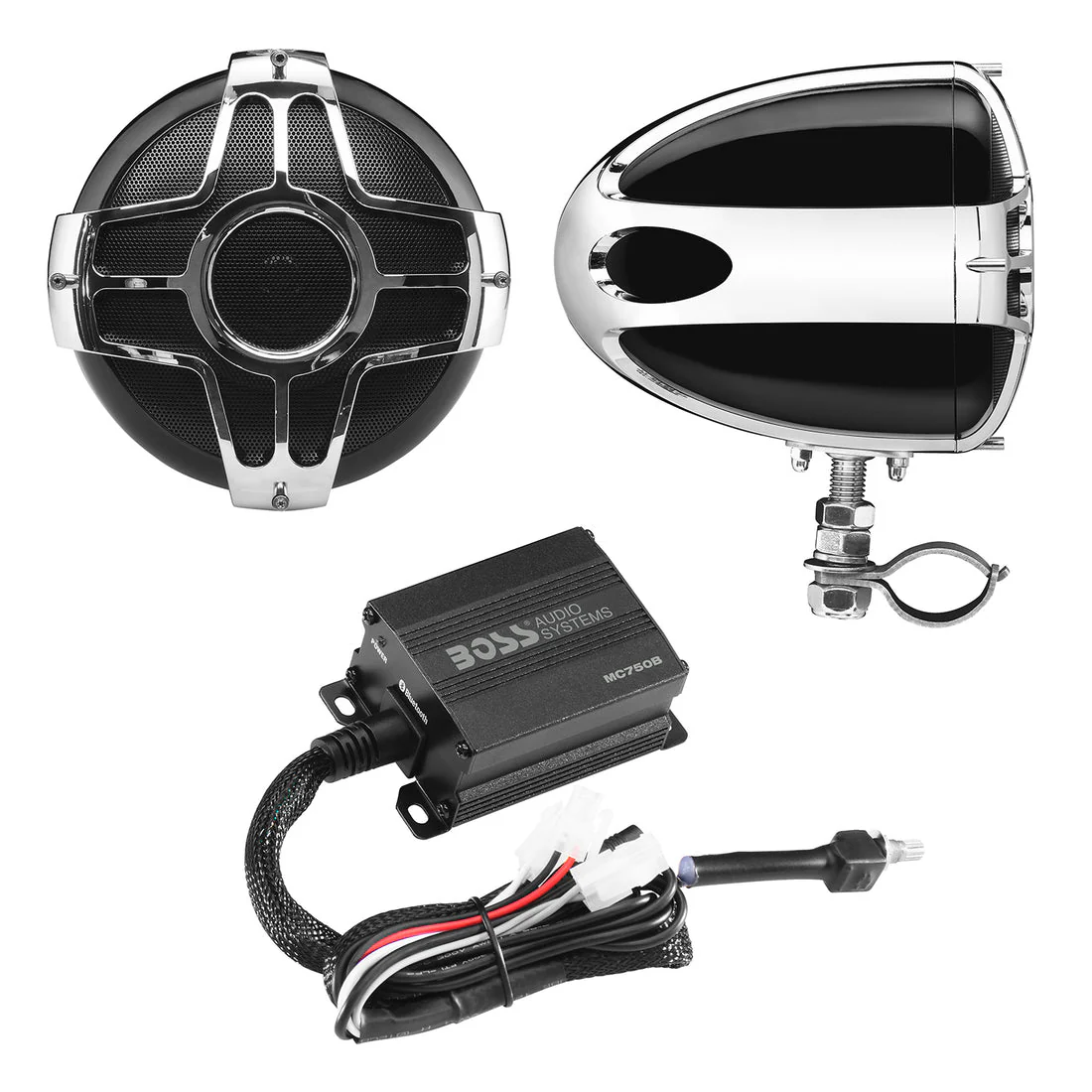 Boss Audio Systems MC750B Motorcycle & ATV Speaker System - Bluetooth, Weatherproof, 4" Speakers, Amplifier, Volume Control, 12V , Chrome - Image 3