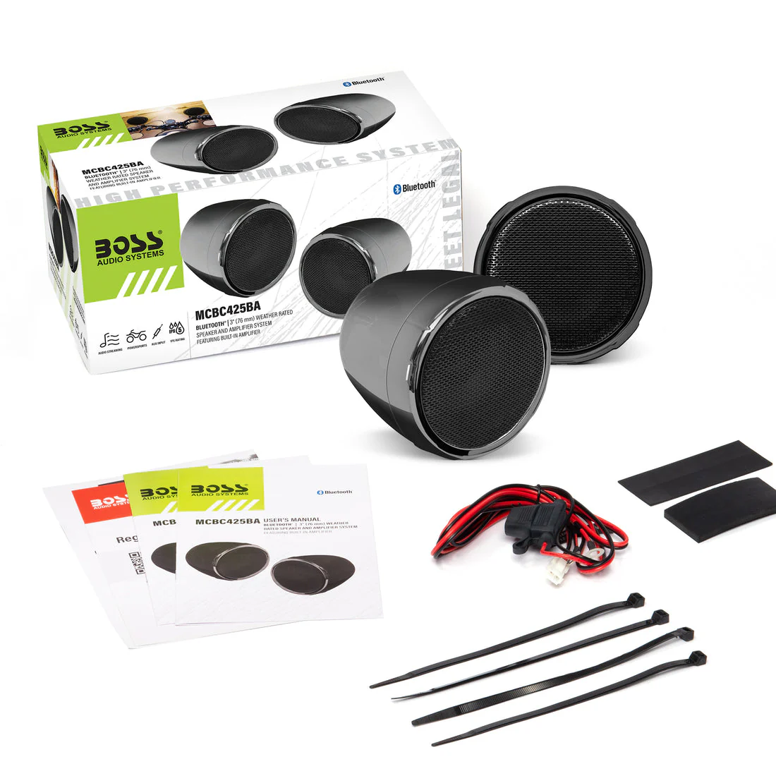 Boss Audio Systems Motorcycle & ATV Speaker System - Bluetooth, Weatherproof, 3" Speakers, Amplifier, Volume Control, 12V, Black Chrome or Chrome Option - Image 3