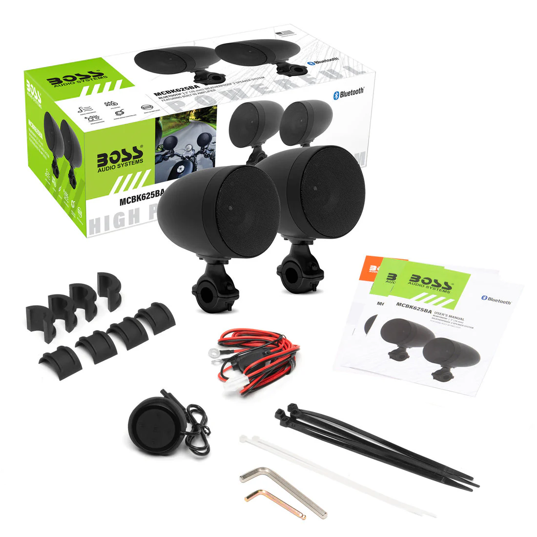 Boss Audio Systems Motorcycle & ATV Speaker System - Bluetooth, Weatherproof, 4" Speakers, Amplifier, Volume Control, 12V , Matte Black or Chrome Option - Image 3