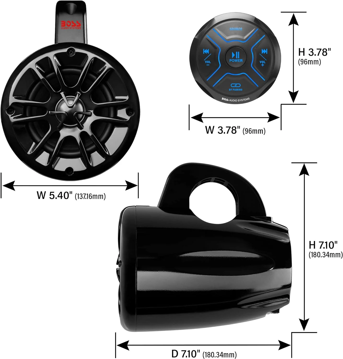 Boss Audio Systems MG150T.4 Marine ATV UTV Waketower Speakers Package – IPX6 Weatherproof Bluetooth Gauge Receiver with Built-In 2 CH Amplifier, USB & Aux-in, 4 Inch Speakers - Image 4