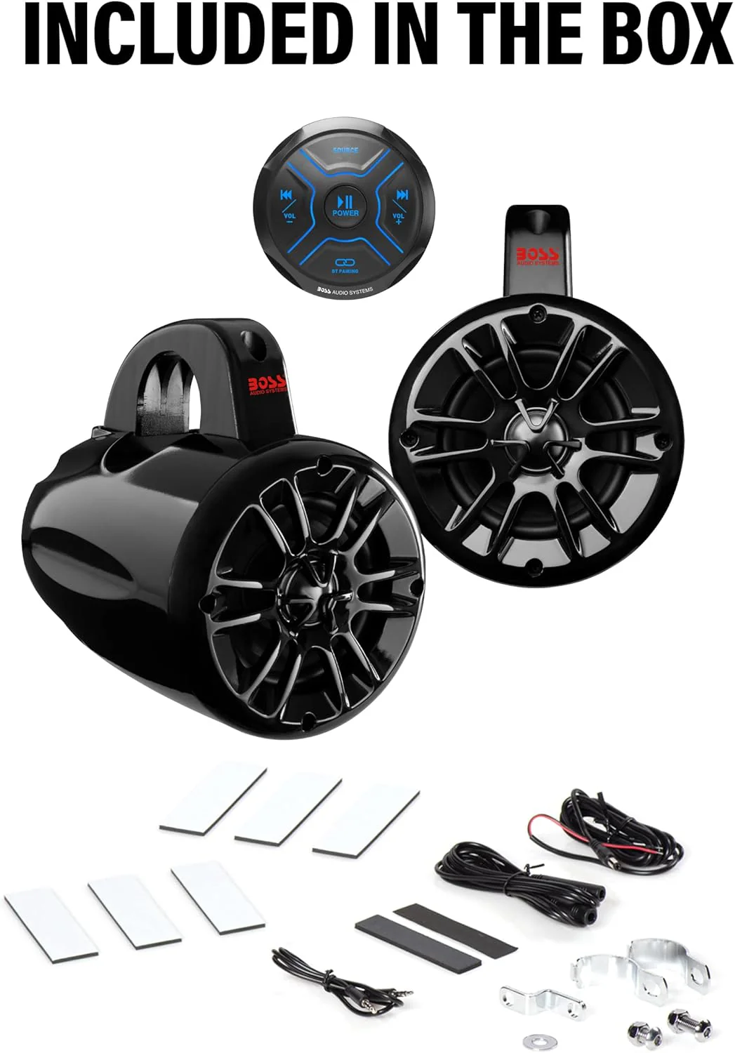 Boss Audio Systems MG150T.4 Marine ATV UTV Waketower Speakers Package – IPX6 Weatherproof Bluetooth Gauge Receiver with Built-In 2 CH Amplifier, USB & Aux-in, 4 Inch Speakers - Image 5