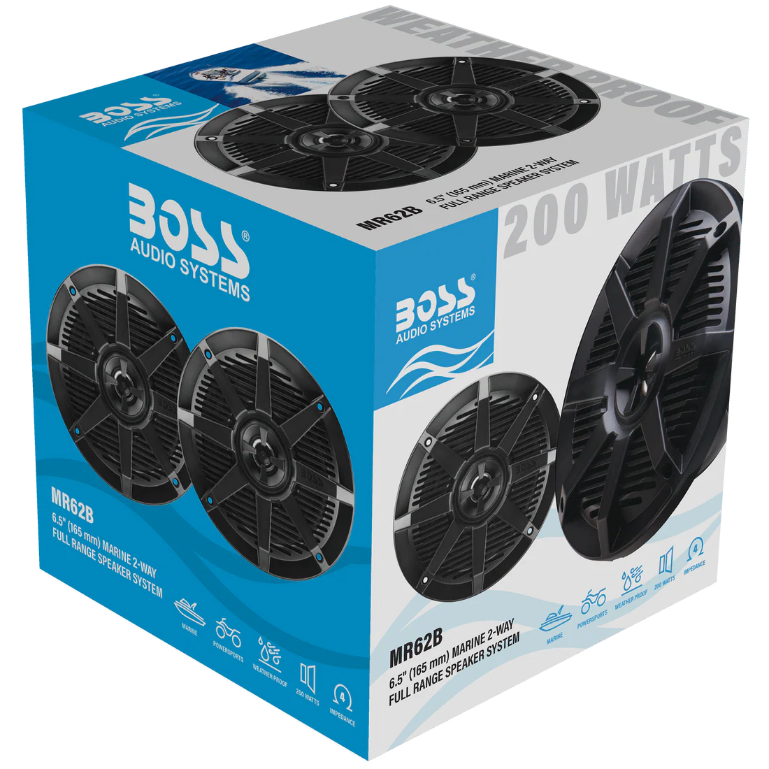 Boss Audio Systems Marine Speakers - 150 or 200 Watts Per Pair, Weatherproof, Full Range, 2 Way, Sold in Pairs - 5.25 or 6.5 Inch Options - Image 2