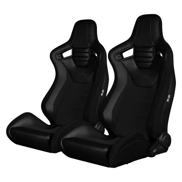 BRAUM Elite S Racing Seats BMW E36 Coupe (Reclinable - Black Leatherette) Black or Blue or Red Cloth / Red or Gray Plaid