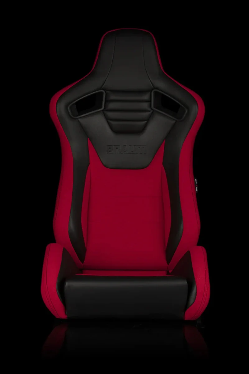 BRAUM Elite S Racing Seats BMW E36 Coupe (Reclinable - Black Leatherette) Black or Blue or Red Cloth / Red or Gray Plaid - Image 12