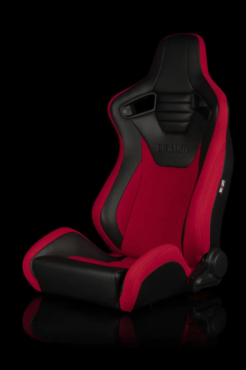 BRAUM Elite S Racing Seats BMW E36 Coupe (Reclinable - Black Leatherette) Black or Blue or Red Cloth / Red or Gray Plaid - Image 14