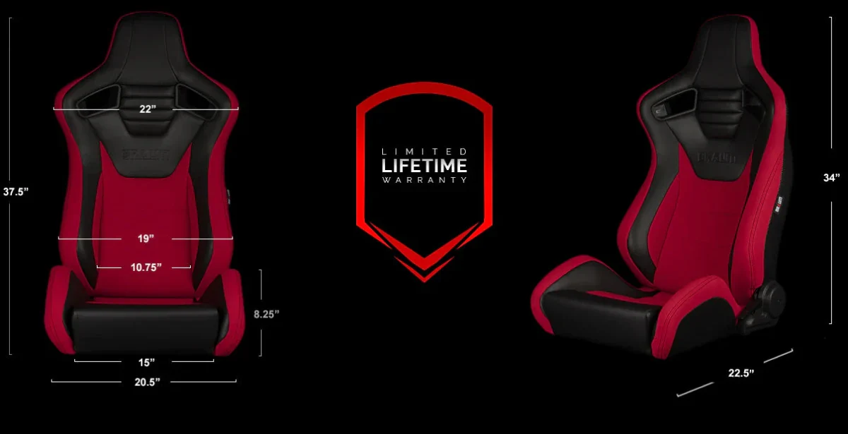 BRAUM Elite S Racing Seats BMW E36 Coupe (Reclinable - Black Leatherette) Black or Blue or Red Cloth / Red or Gray Plaid - Image 16