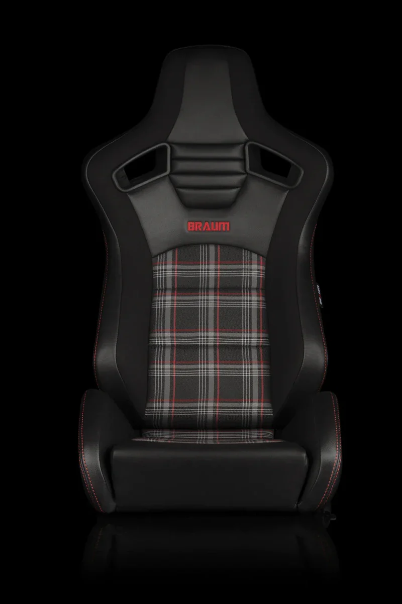 BRAUM Elite S Racing Seats BMW E36 Coupe (Reclinable - Black Leatherette) Black or Blue or Red Cloth / Red or Gray Plaid - Image 18
