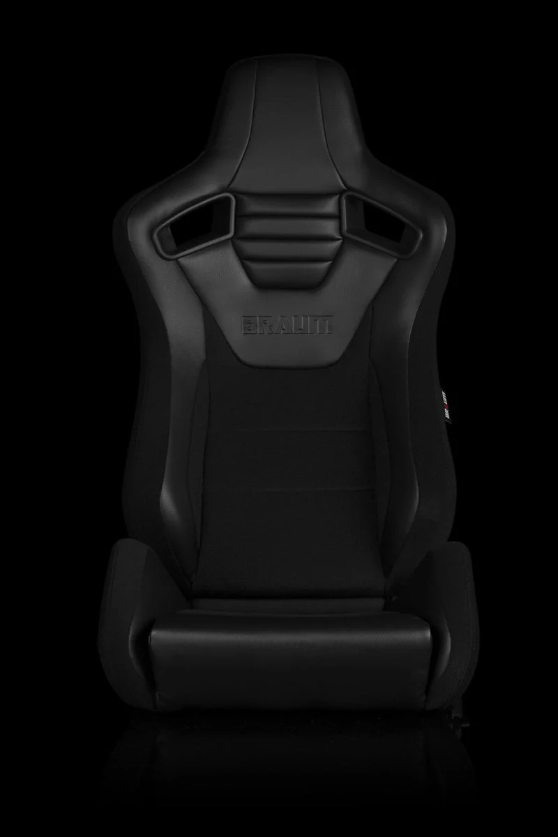 BRAUM Elite S Racing Seats BMW E36 Coupe (Reclinable - Black Leatherette) Black or Blue or Red Cloth / Red or Gray Plaid - Image 2