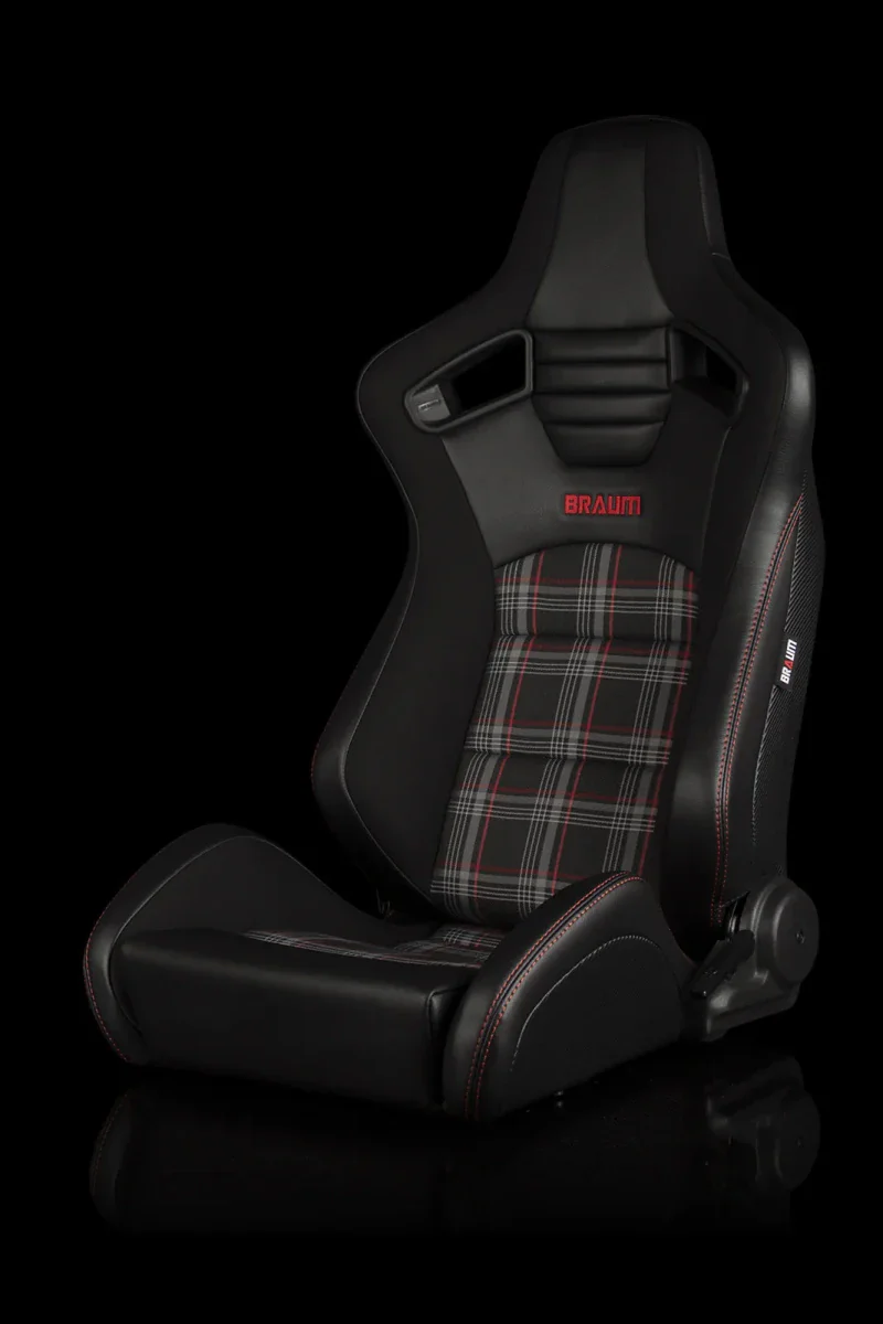 BRAUM Elite S Racing Seats BMW E36 Coupe (Reclinable - Black Leatherette) Black or Blue or Red Cloth / Red or Gray Plaid - Image 20