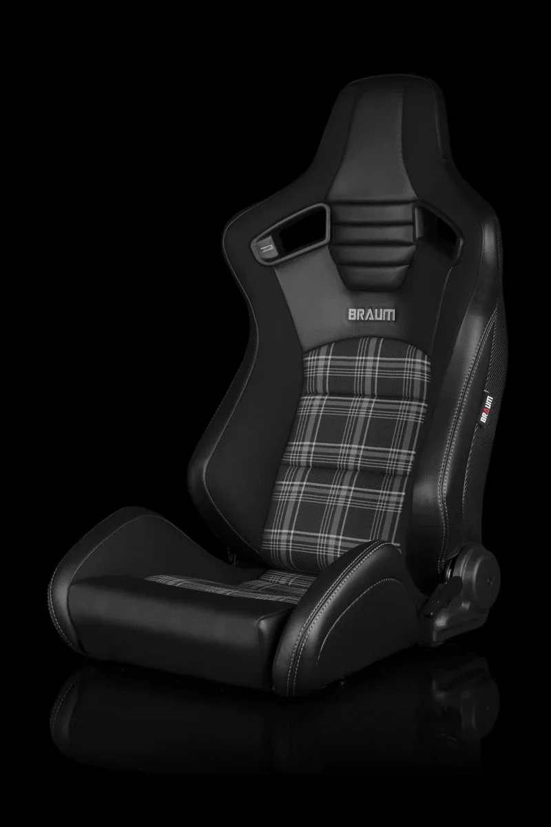 BRAUM Elite S Racing Seats BMW E36 Coupe (Reclinable - Black Leatherette) Black or Blue or Red Cloth / Red or Gray Plaid - Image 25