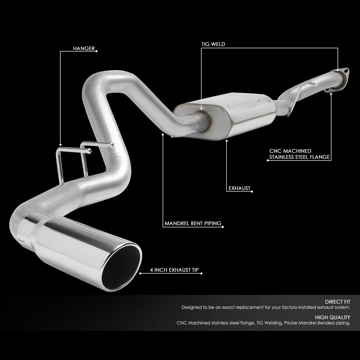 DNA Exhaust for Chevy Silverado & GMC Sierra 1500 (1999-2007) 2500 (1999-2000) Catback with 4" Round Diagonal Cut Rolled Tip - Image 2