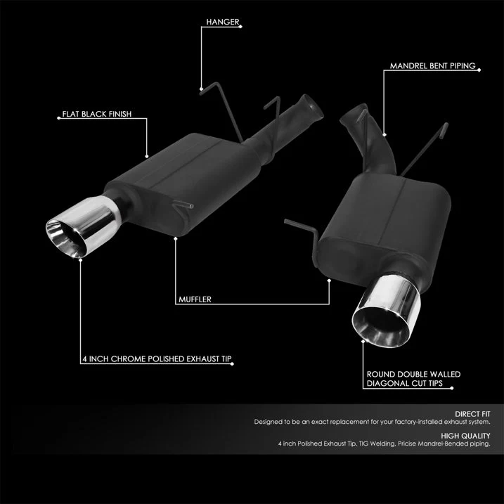 DNA Exhaust for Ford Mustang S197 GT 5.0L & GT500 5.4L (2011-2012) Axleback with Black with Chrome Tips - Image 2