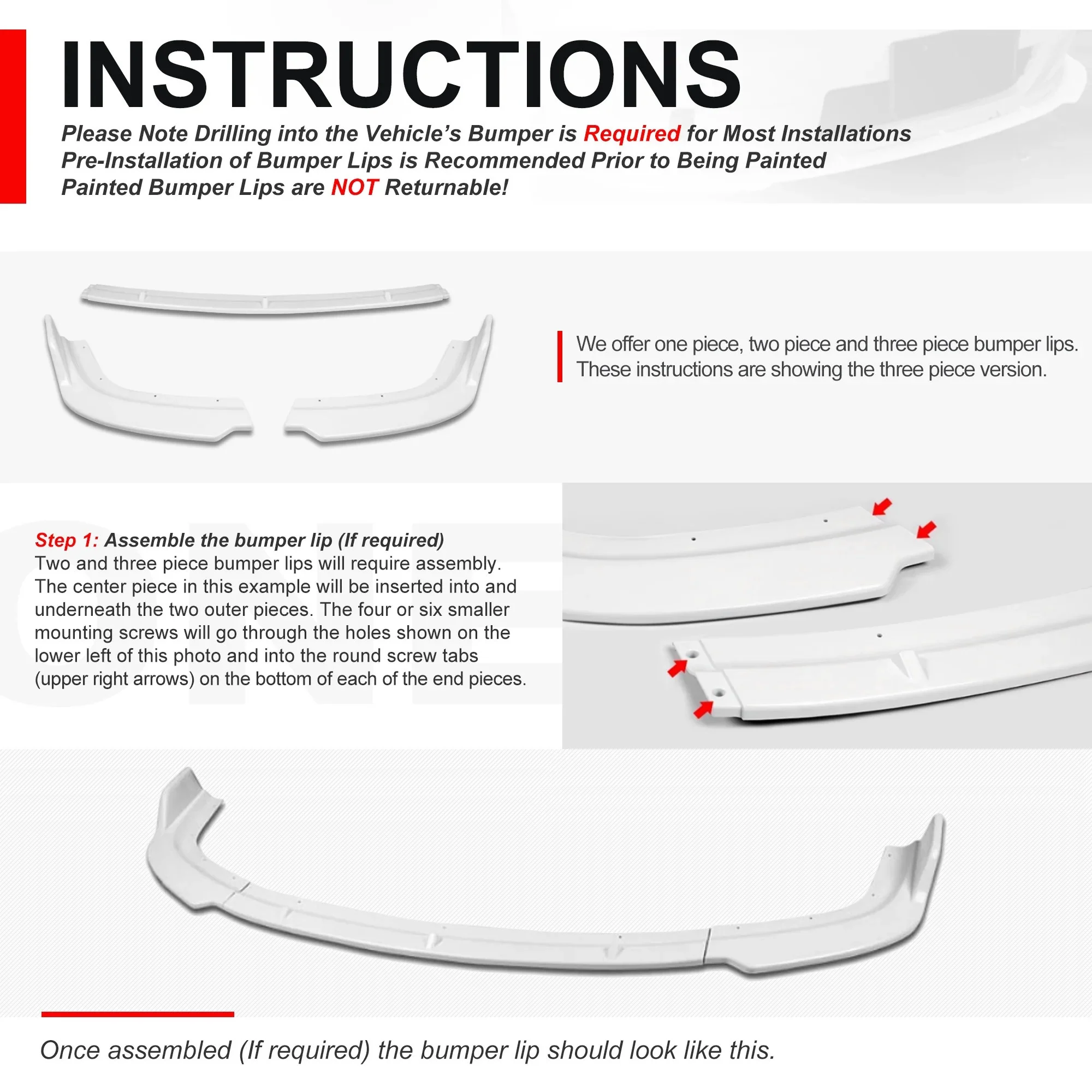 DNA Front Bumper Lip for Hyundai Sonata (2020-2022) 3-Piece with Matte Black 2-PU-538 - Image 4