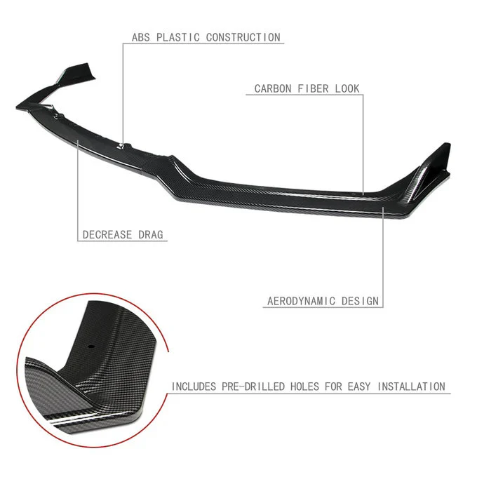 DNA Front Bumper Lip for Infiniti Q50 (2018-2022) 3-Piece with Carbon Fiber Look or Gloss Black Finish - Image 2
