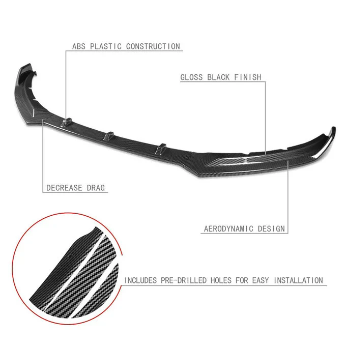 DNA Front Bumper Lip for Jaguar XE (2016-2019) 3-Piece STP Style with Matte Black or Carbon Fiber Look Finish - Image 6