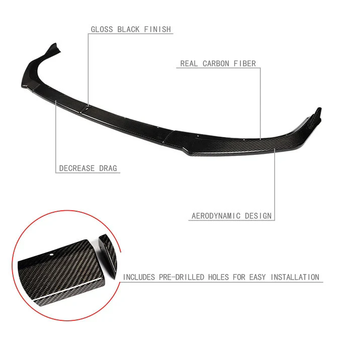 DNA Front Bumper Lip for Mazda 3 (2019-2021) 3-Piece with Gloss Black or Carbon Fiber Finish - Image 2