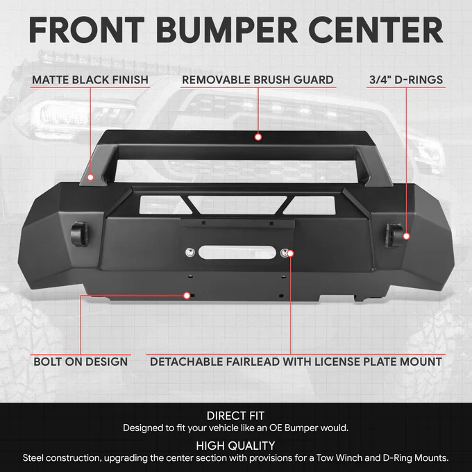DNA Front Winch Bumper for Toyota Tacoma (2016–2023) Center Mount FWB-001-BK - Image 3
