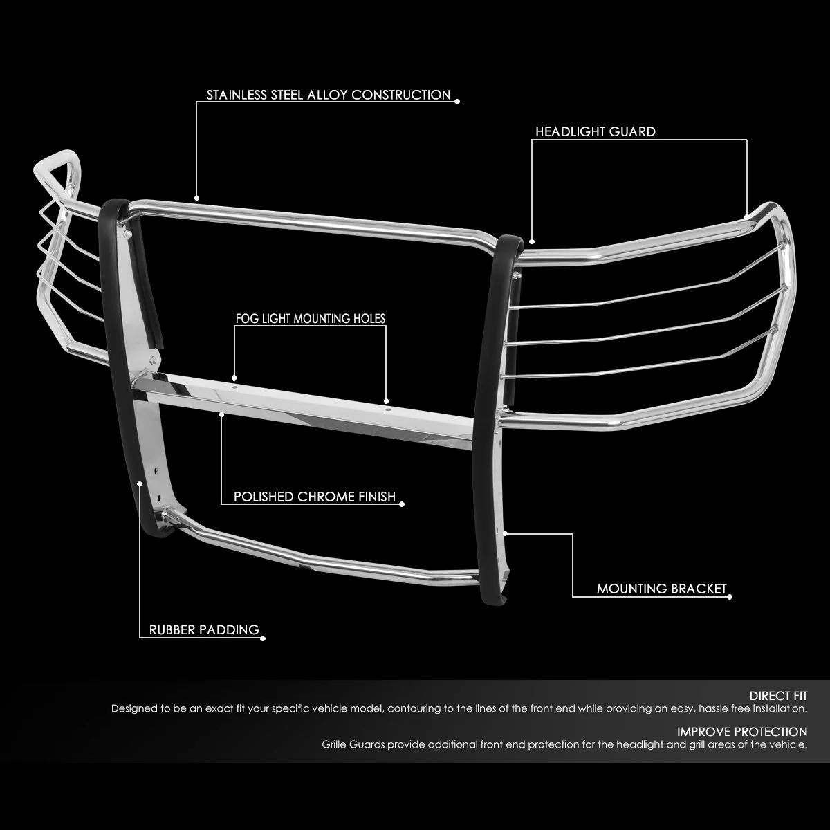 DNA Grille Guard for Chevy Silverado 1500 (2014-2018) Full Front End Bumper with Black or Chrome Finish - Image 14