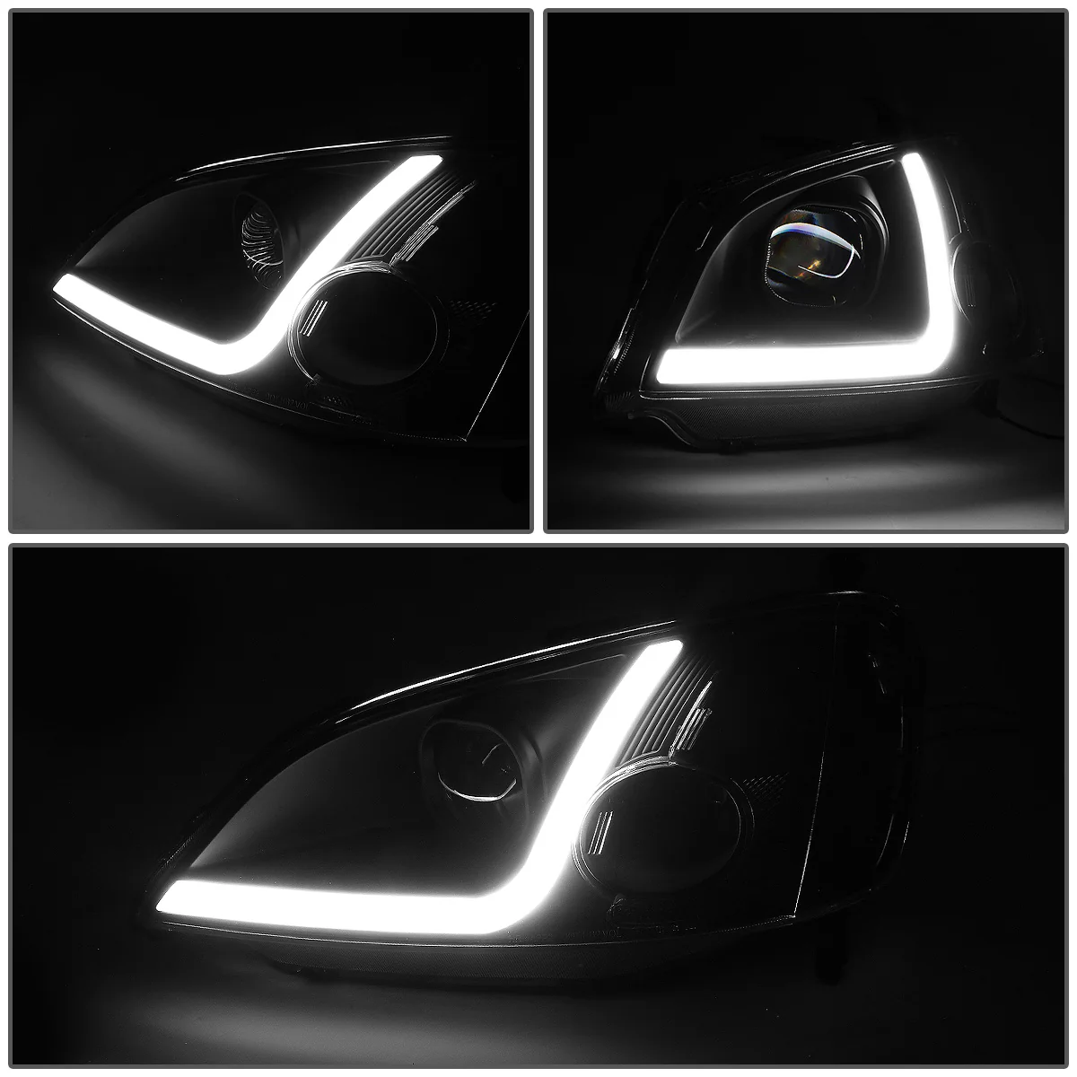 DNA Projector Headlights Honda Accord Coupe / Sedan (01-03) w/ LED DRL - Black / Chrome / Smoke Housing - Image 13