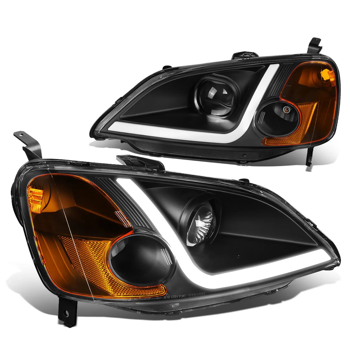 DNA Projector Headlights Honda Accord Coupe / Sedan (01-03) w/ LED DRL - Black / Chrome / Smoke Housing - Image 2