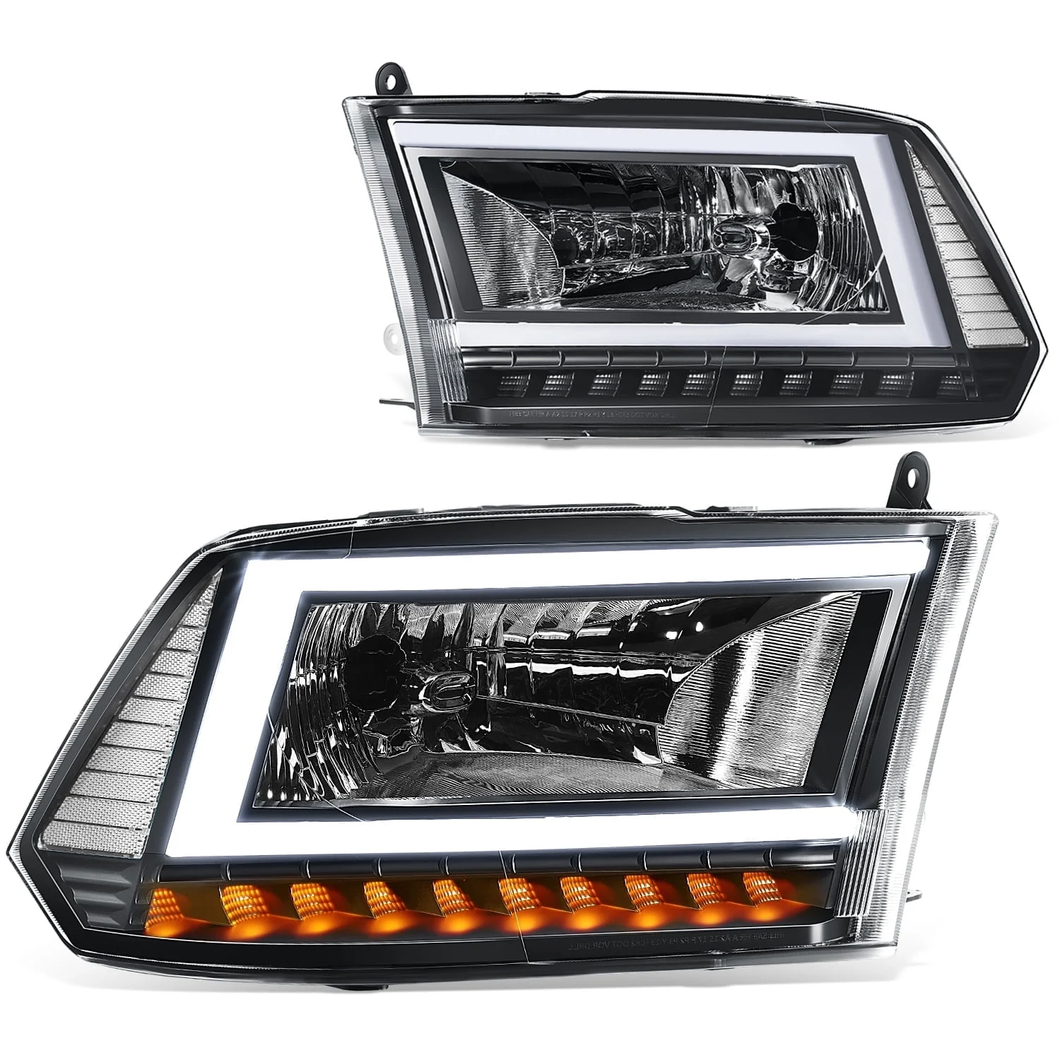 DNA Headlights for RAM 1500 / 2500 / 3500 / 4500 / 5500 (2010-2018) with C-Shaped LED DRL & Sequential Signals Lights