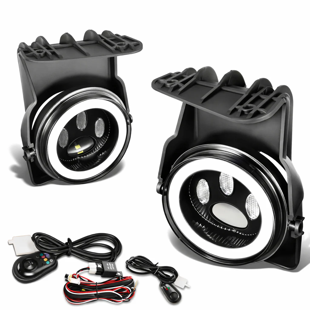 DNA LED Fog Lights for GMC Sierra (2003-2007) Halo Projector with Switch & Wiring Harness - Clear or Smoke FL-ZTL-358