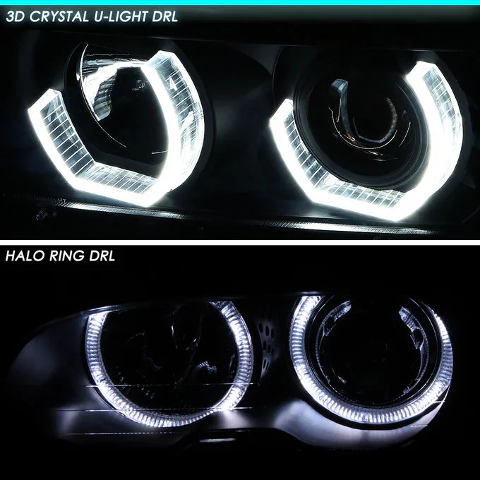 DNA Projector Headlights for BMW X5 (2000-2003) with LED DRL Halo and Chrome or Black Housing - Image 9