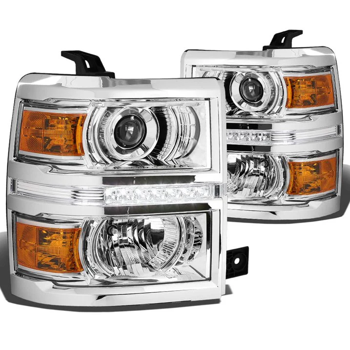 DNA Projector Headlights for Chevy Silverado 1500 (2014-2015) Chrome or Black Housing with Clear Lens
