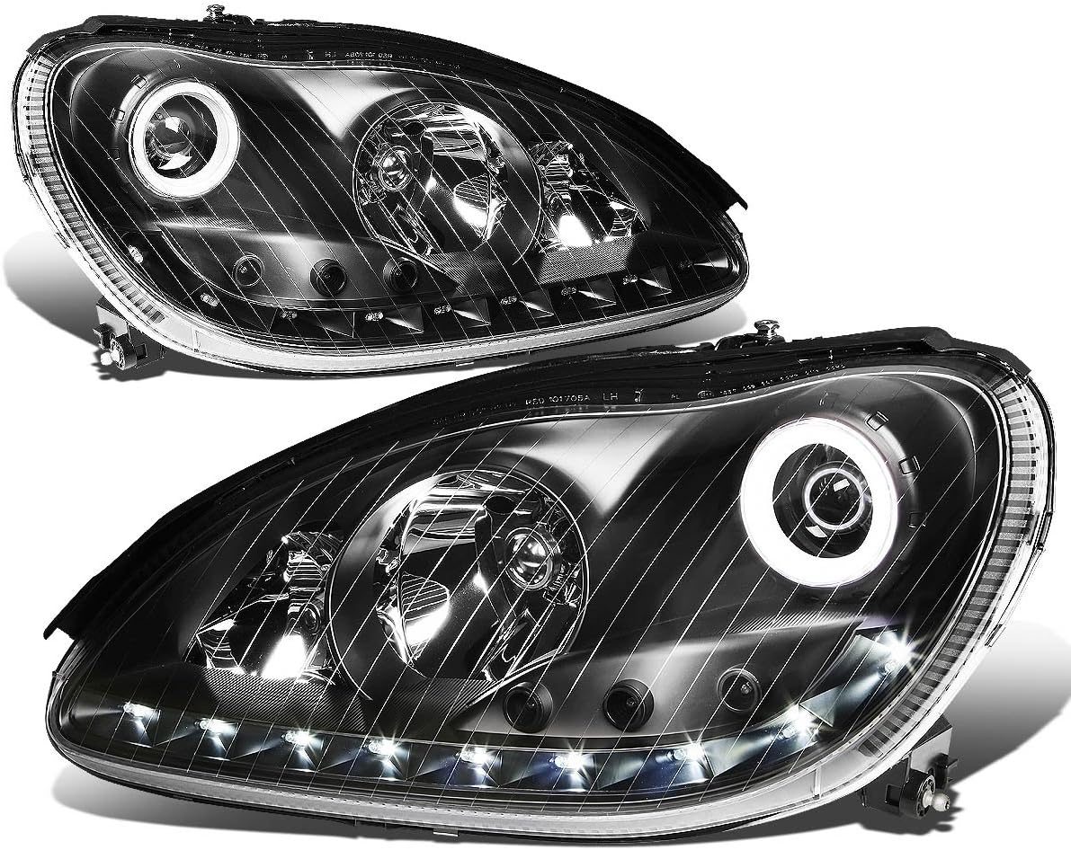 DNA Projector Headlights for Mercedes W220 S55 AMG (2001-2006) S65 AMG (2005-2006) Black or Chrome Housing with Halo or LED Bar DRL