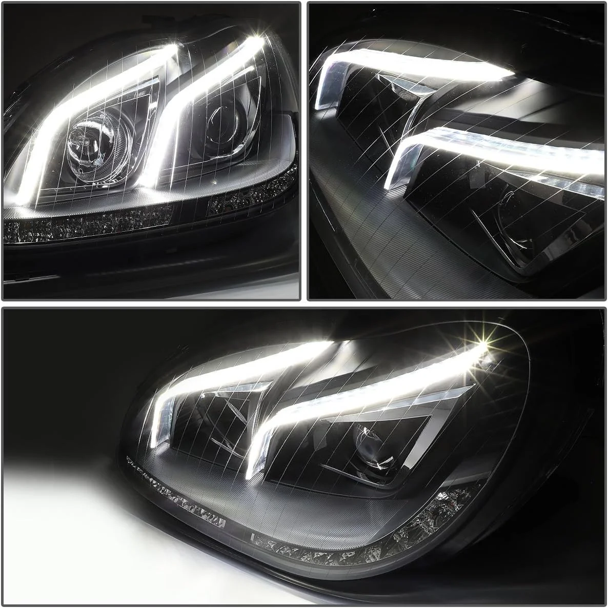 DNA Projector Headlights for Mercedes W220 S55 AMG (2001-2006) S65 AMG (2005-2006) Black or Chrome Housing with Halo or LED Bar DRL - Image 14