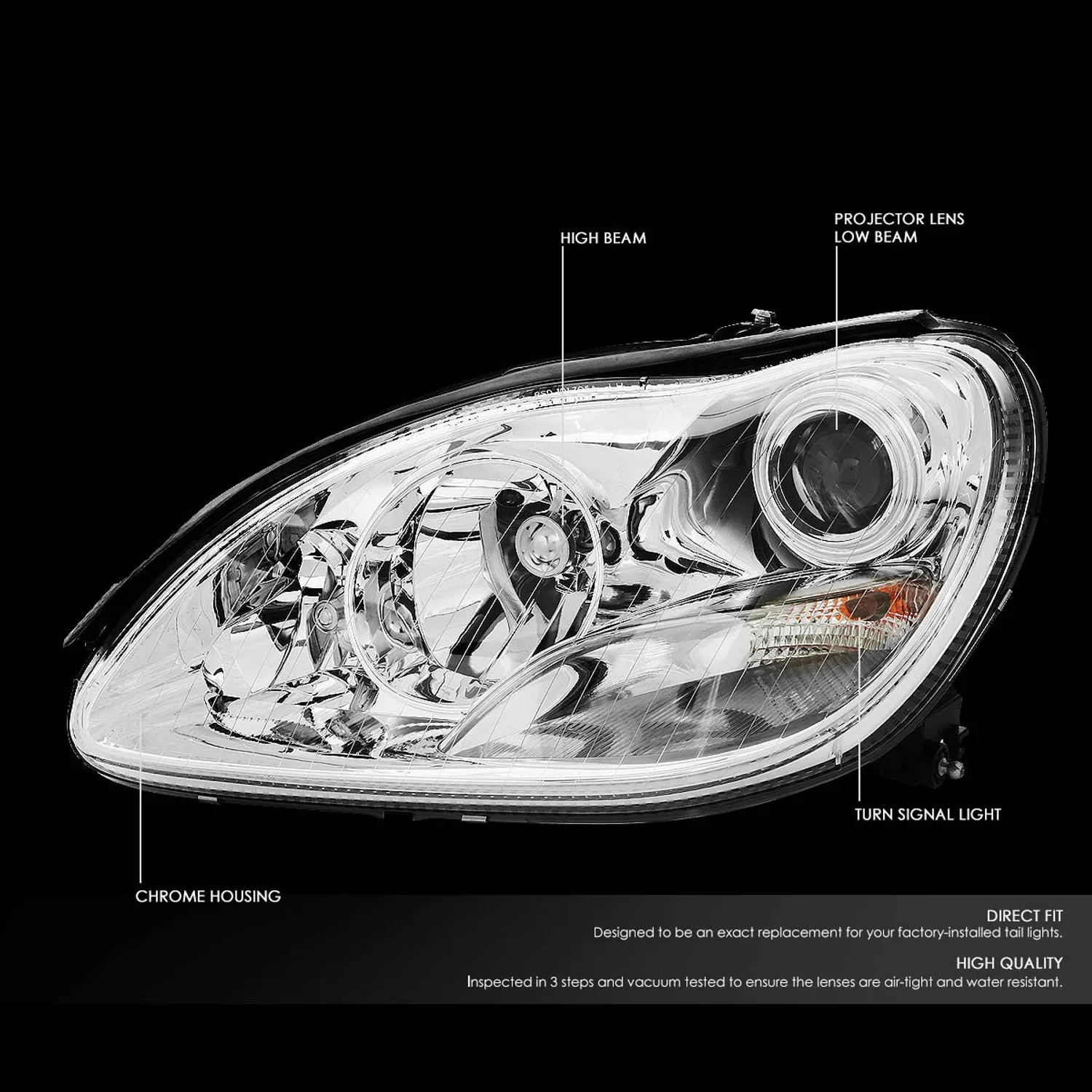 DNA Projector Headlights for Mercedes W220 S55 AMG (2001-2006) S65 AMG (2005-2006) Black or Chrome Housing with Halo or LED Bar DRL - Image 21