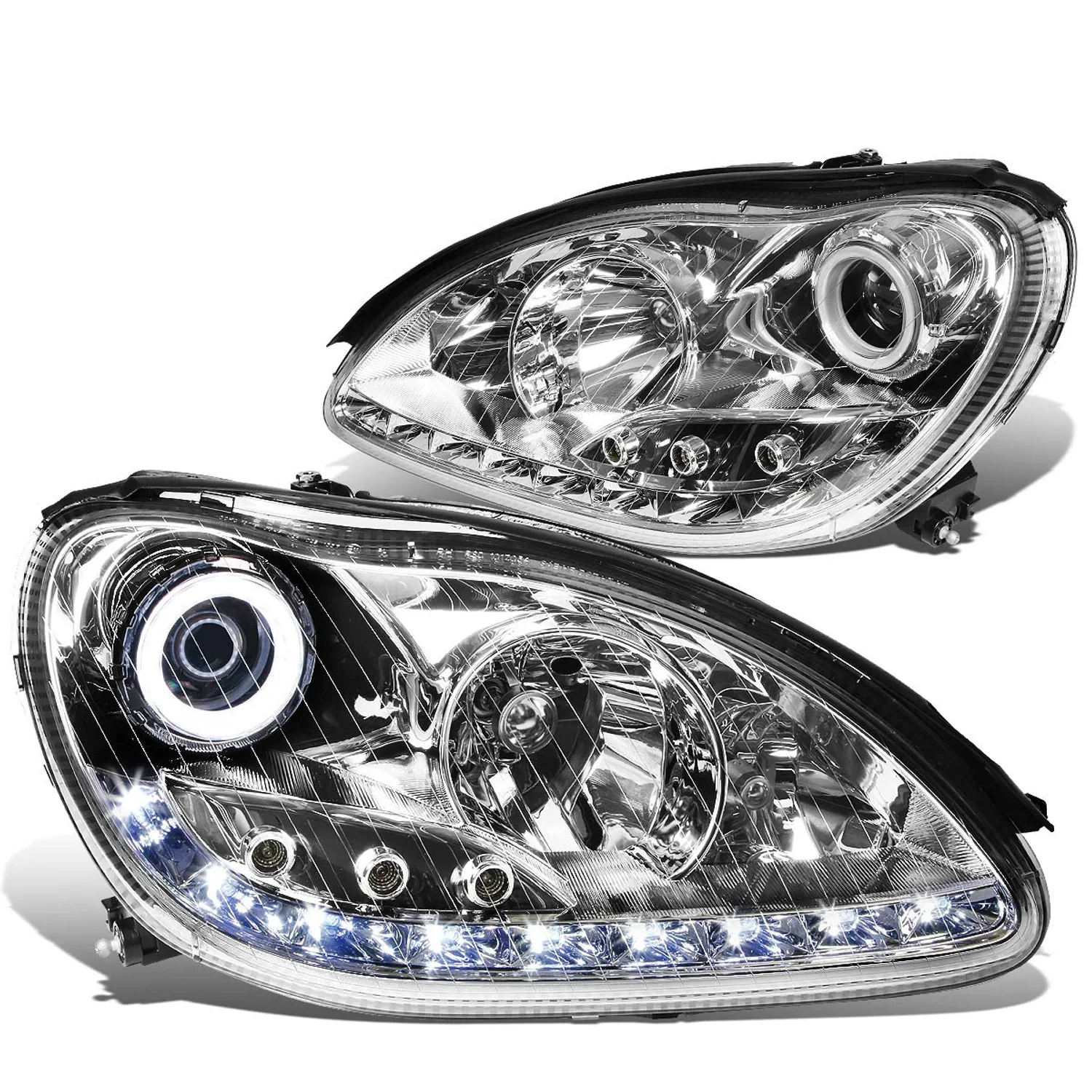 DNA Projector Headlights for Mercedes W220 S55 AMG (2001-2006) S65 AMG (2005-2006) Black or Chrome Housing with Halo or LED Bar DRL - Image 6