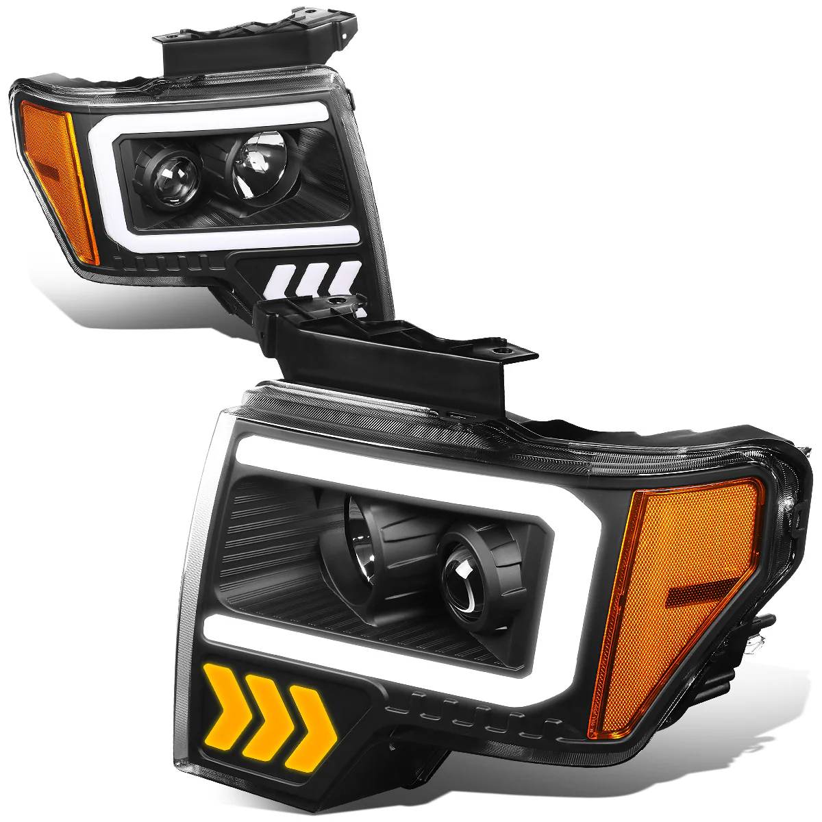 DNA Projector Headlights Ford F150 (09-14) w/ LED DRL - Black / Chrome / Smoke Housing