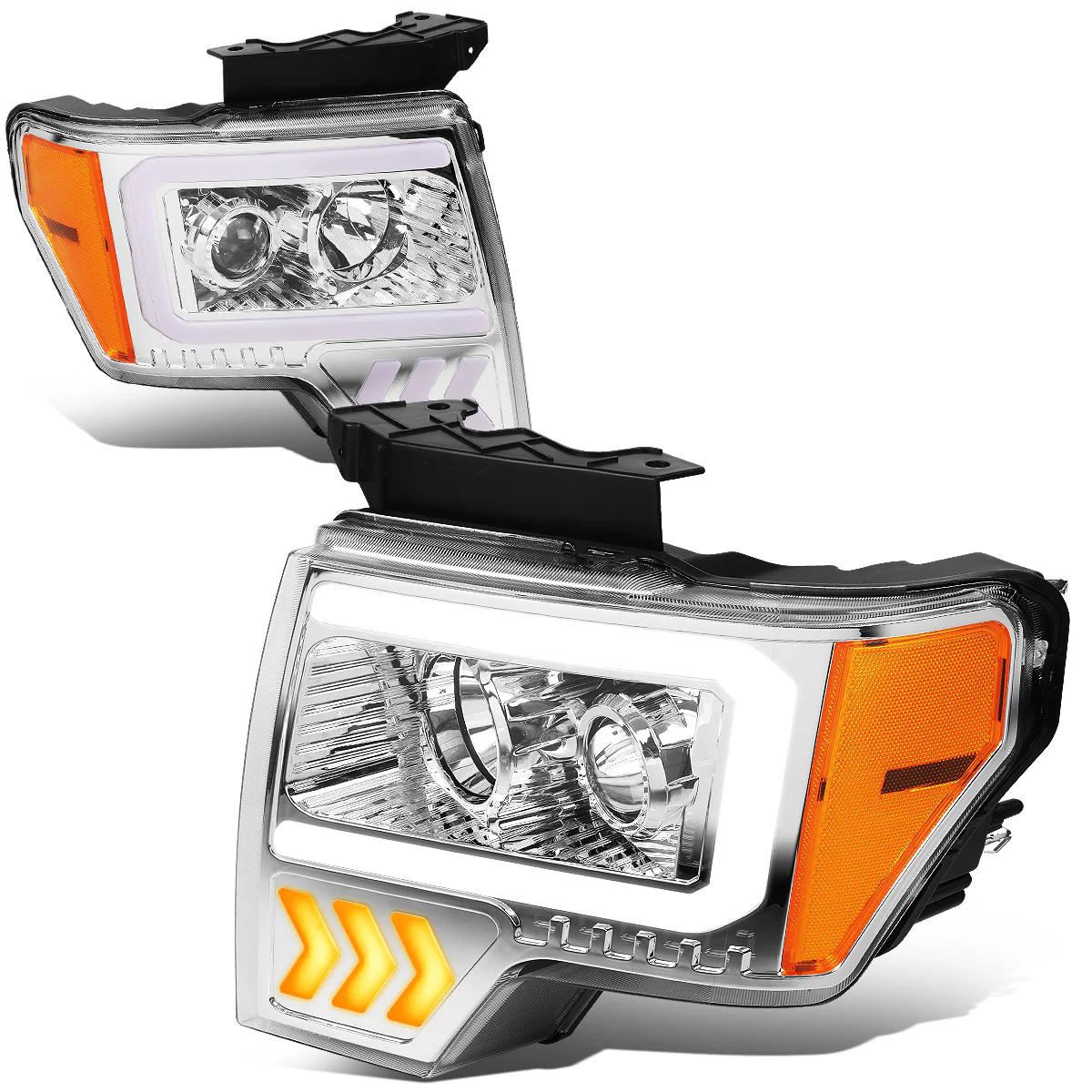 DNA Projector Headlights Ford F150 (09-14) w/ LED DRL - Black / Chrome / Smoke Housing - Image 17
