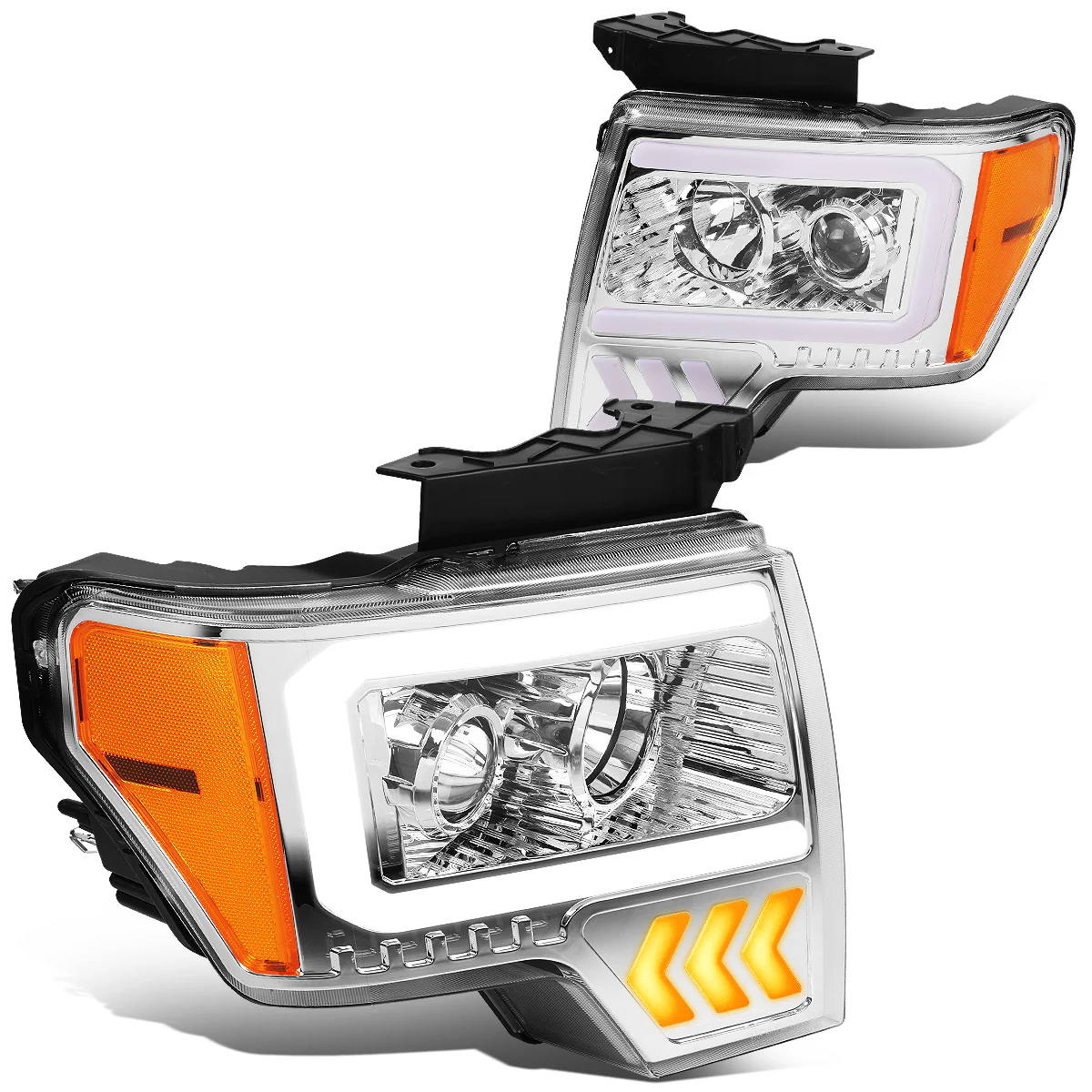 DNA Projector Headlights Ford F150 (09-14) w/ LED DRL - Black / Chrome / Smoke Housing - Image 18