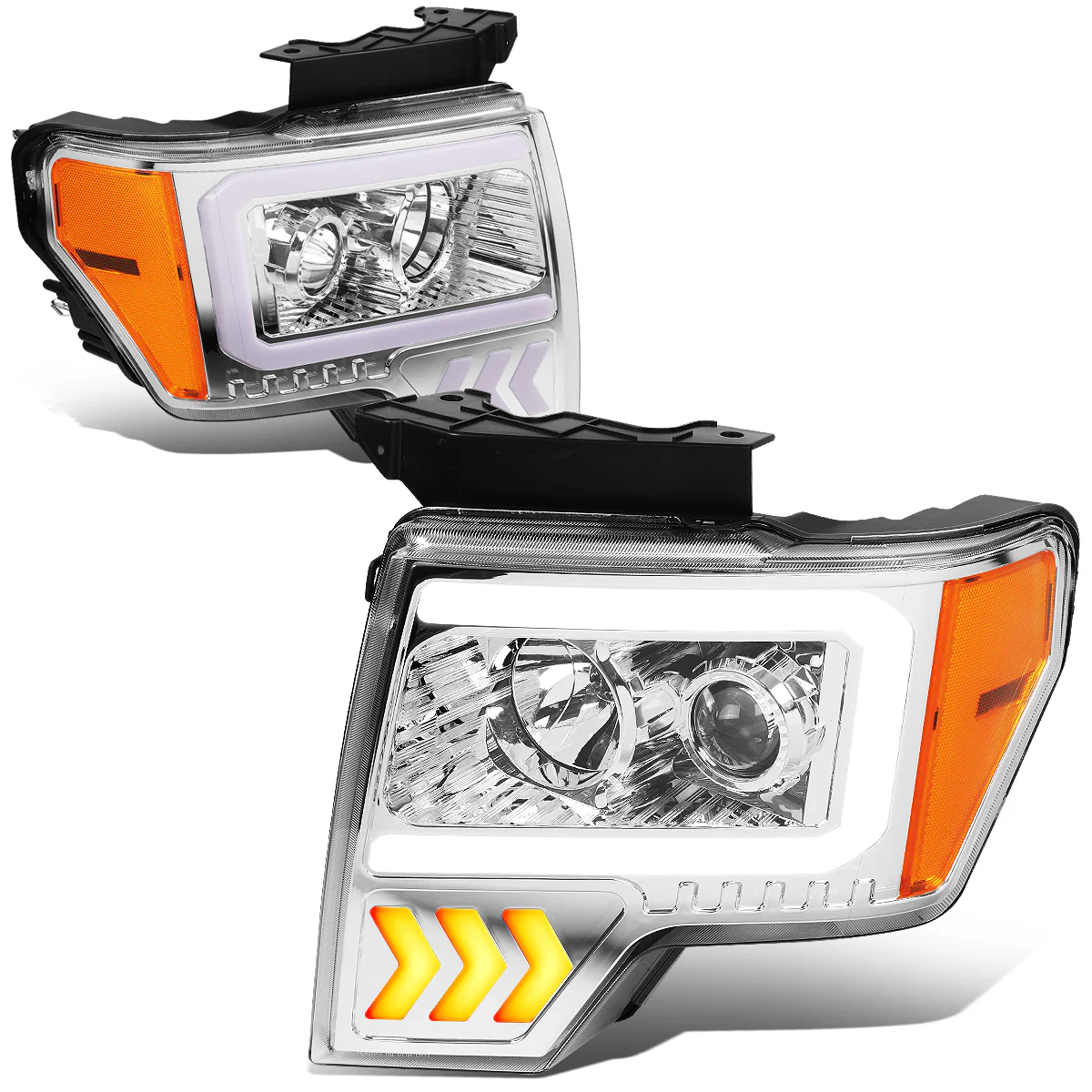 DNA Projector Headlights Ford F150 (09-14) w/ LED DRL - Black / Chrome / Smoke Housing - Image 19