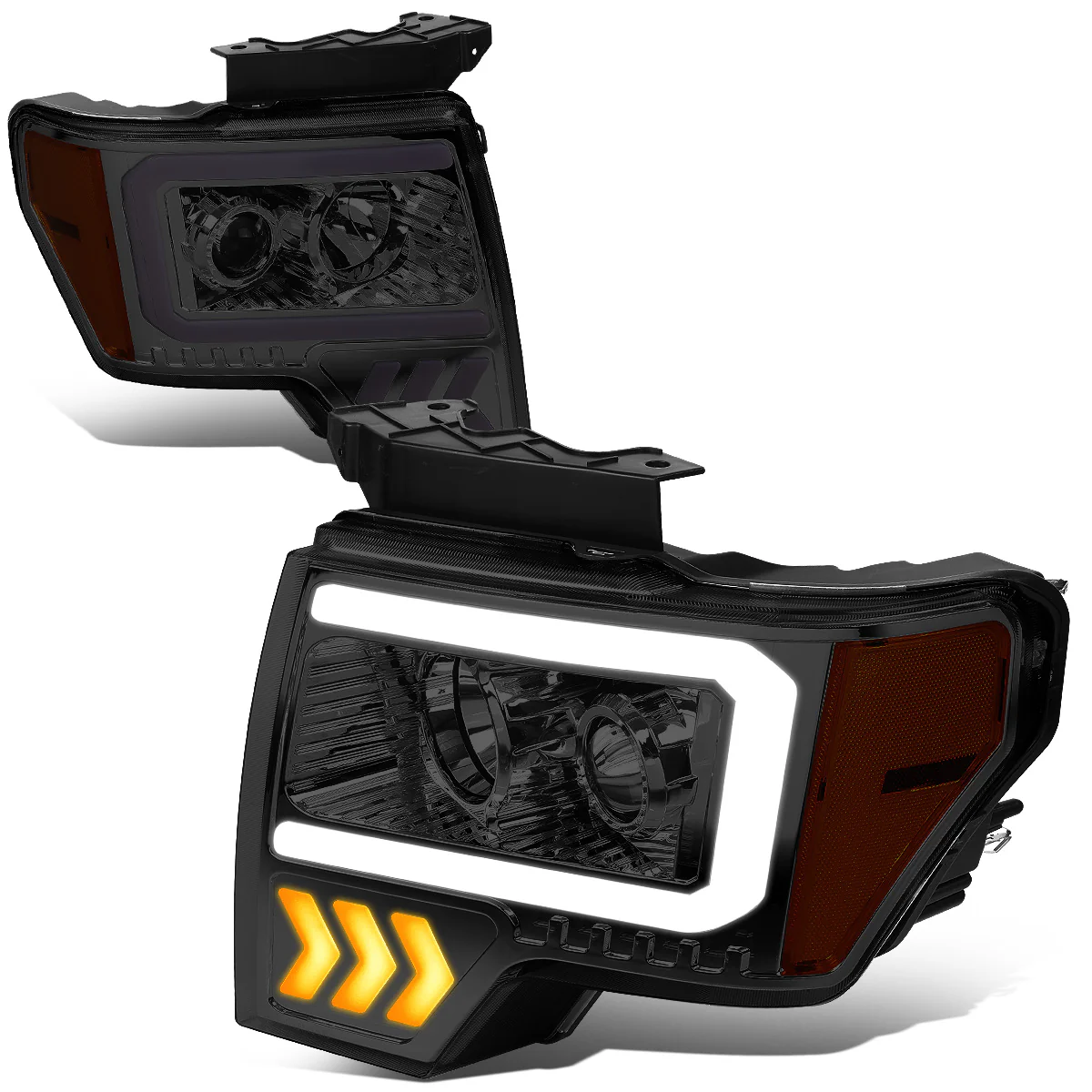 DNA Projector Headlights Ford F150 (09-14) w/ LED DRL - Black / Chrome / Smoke Housing - Image 25