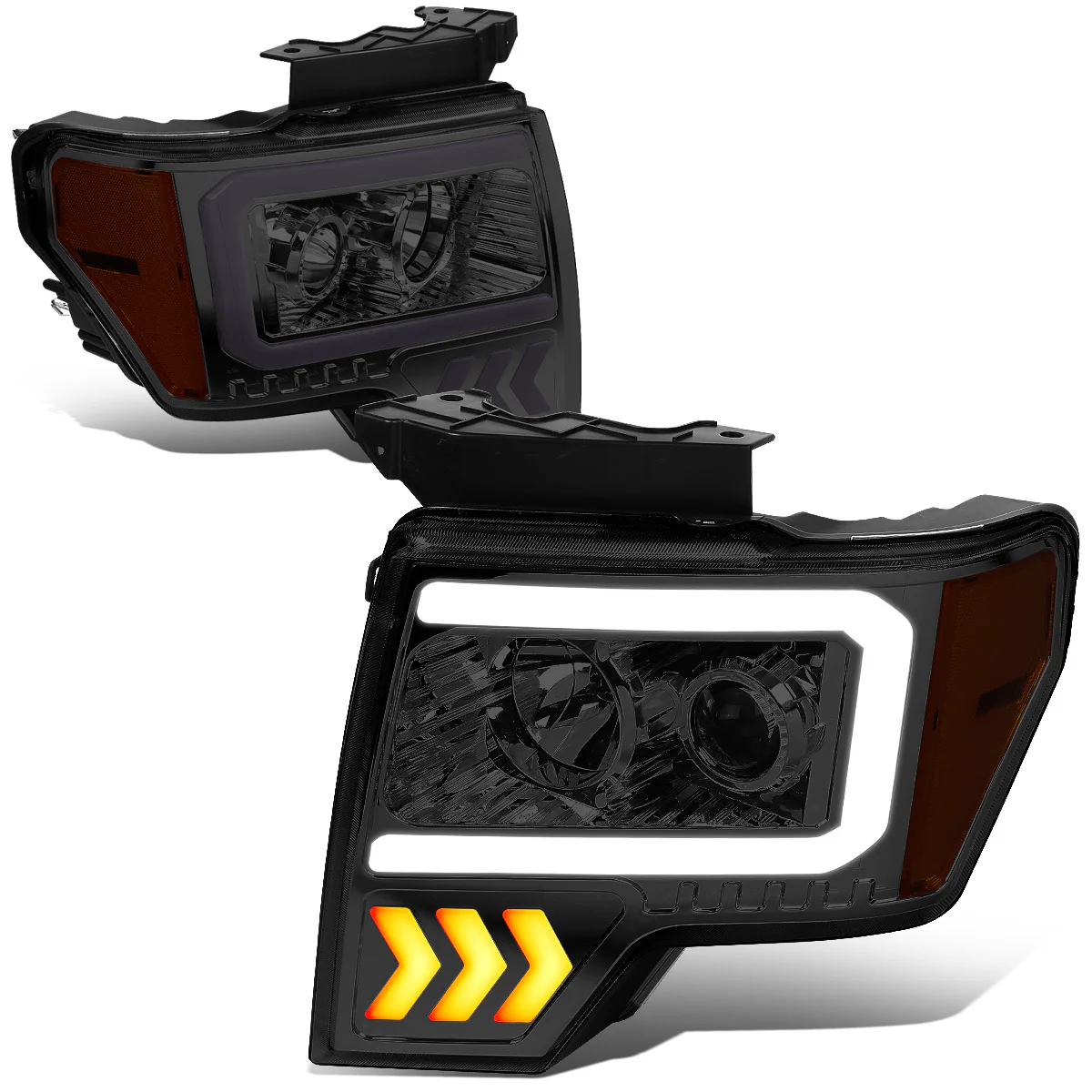 DNA Projector Headlights Ford F150 (09-14) w/ LED DRL - Black / Chrome / Smoke Housing - Image 27